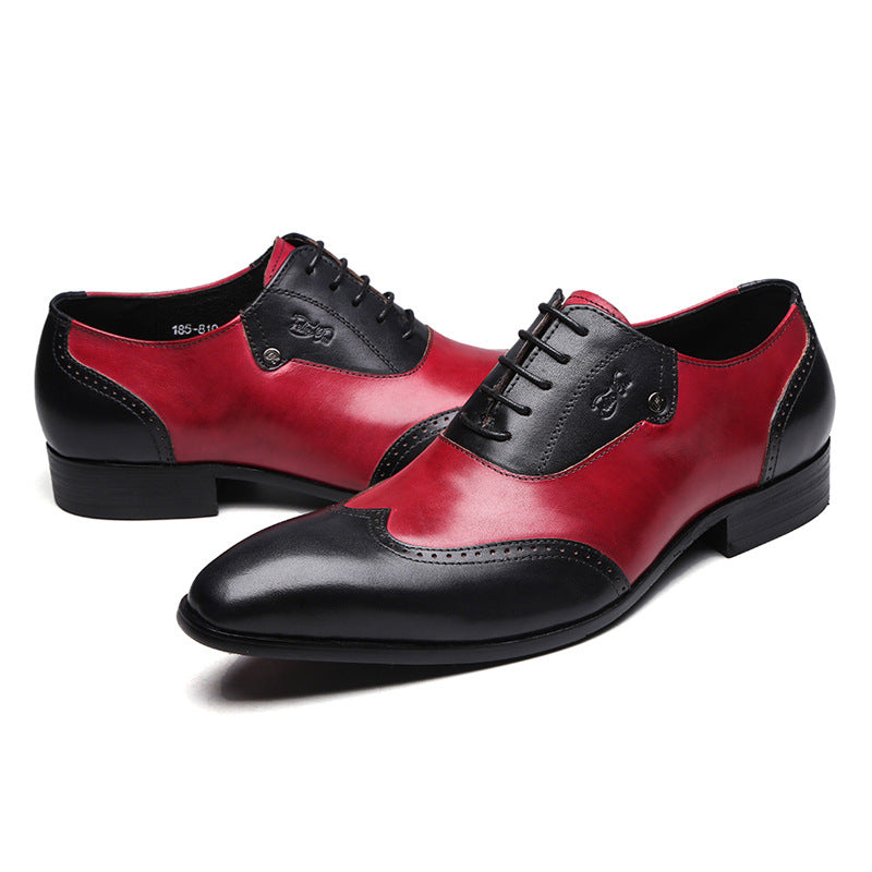 Fiamma - Men's Red & Black Two-Tone Leather Wingtip Oxford Dress Shoes - view 7 — view 7 of 9