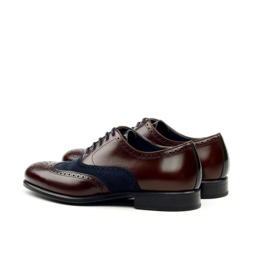 Azul - Handmade Coffee Brown Wingtip Oxford. full Brogue, Blue Suede Highlights and blue bottom sole - Ashour Shoes