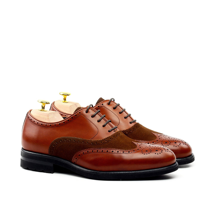 Unique Handcrafted Caramel Brown Wingtip Oxford w/ Full Brogue by Le Ruux - Ashour Shoes