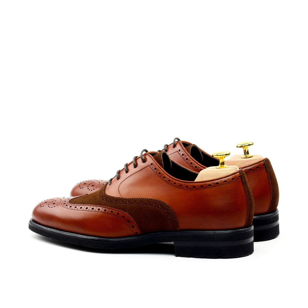 Unique Handcrafted Caramel Brown Wingtip Oxford w/ Full Brogue by Le Ruux - Ashour Shoes