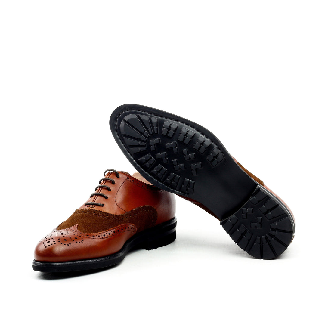 Unique Handcrafted Caramel Brown Wingtip Oxford w/ Full Brogue by Le Ruux - Ashour Shoes