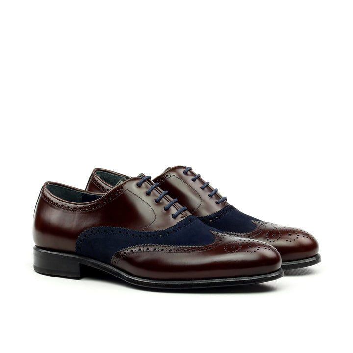 Azul - Handmade Coffee Brown Wingtip Oxford. full Brogue, Blue Suede Highlights and blue bottom sole - Ashour Shoes