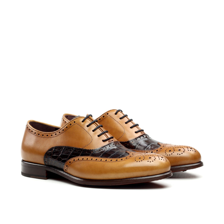 CRASSUS - Golden Brown Oxford shoes. Exotic Croc Highlights (big sizes) - Ashour Shoes