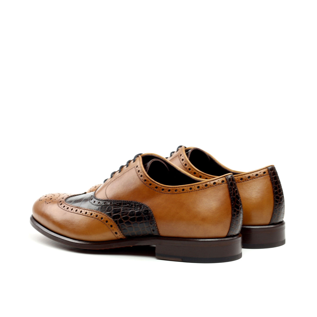 CRASSUS - Golden Brown Oxford shoes. Exotic Croc Highlights (big sizes) - Ashour Shoes