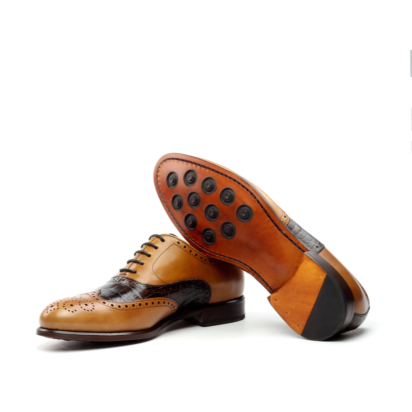 CRASSUS - Golden Brown Oxford shoes. Exotic Croc Highlights (big sizes) - Ashour Shoes