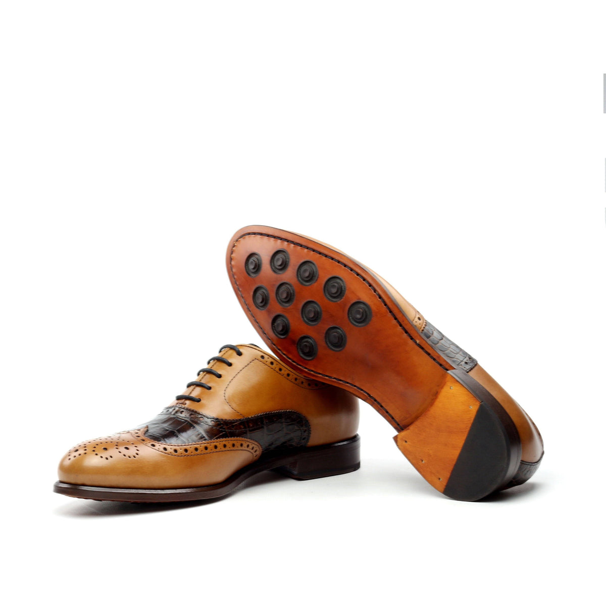 CRASSUS - Golden Brown Oxford shoes. Exotic Croc Highlights (big sizes) - Ashour Shoes