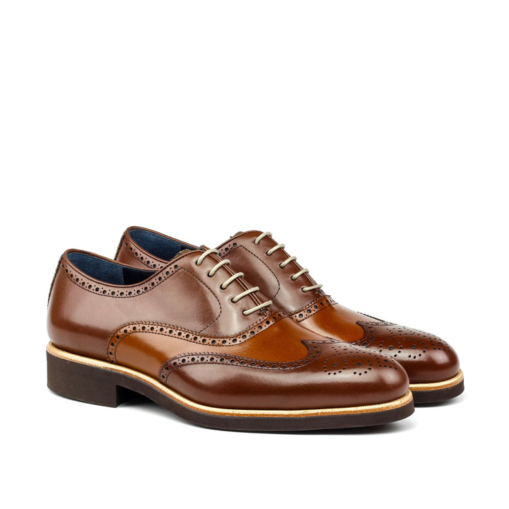 Augustus C - Unique Handcrafted Coffee Brown Brogue Classic Oxford W/ Brown Heeled Rubber Sole by Le Ruux - Ashour Shoes