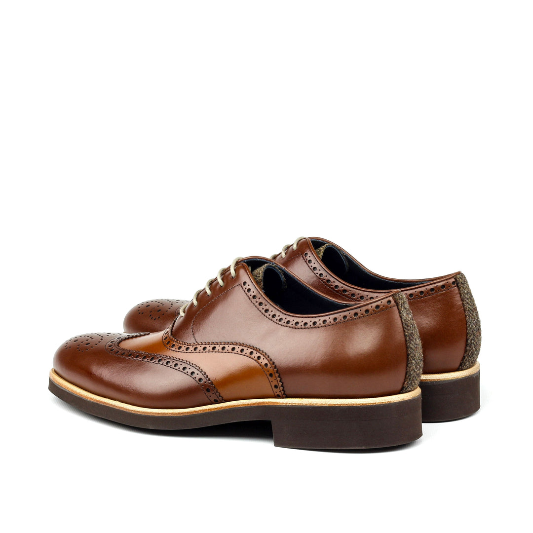 Augustus C - Unique Handcrafted Coffee Brown Brogue Classic Oxford W/ Brown Heeled Rubber Sole by Le Ruux - Ashour Shoes