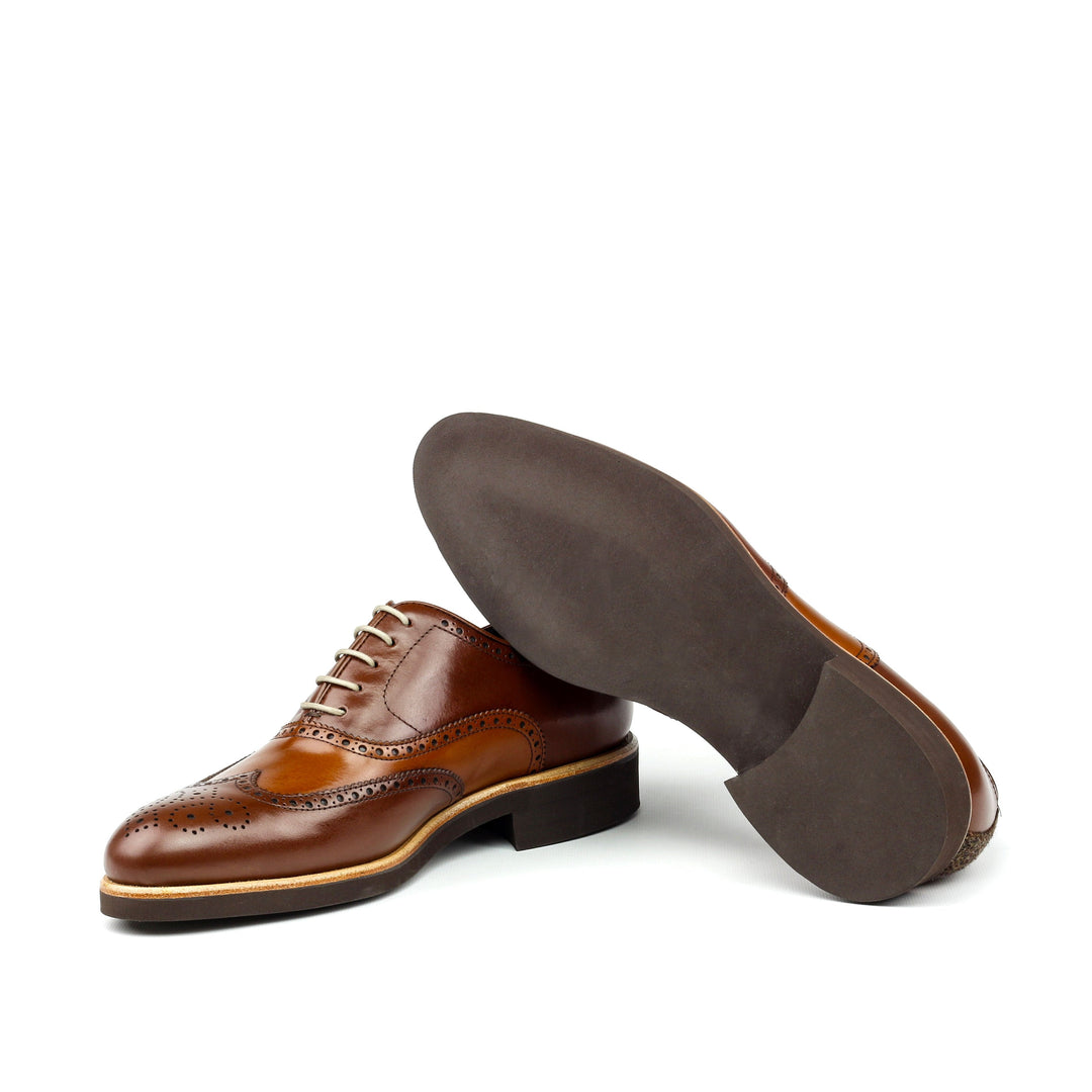 Augustus C - Unique Handcrafted Coffee Brown Brogue Classic Oxford W/ Brown Heeled Rubber Sole by Le Ruux - Ashour Shoes