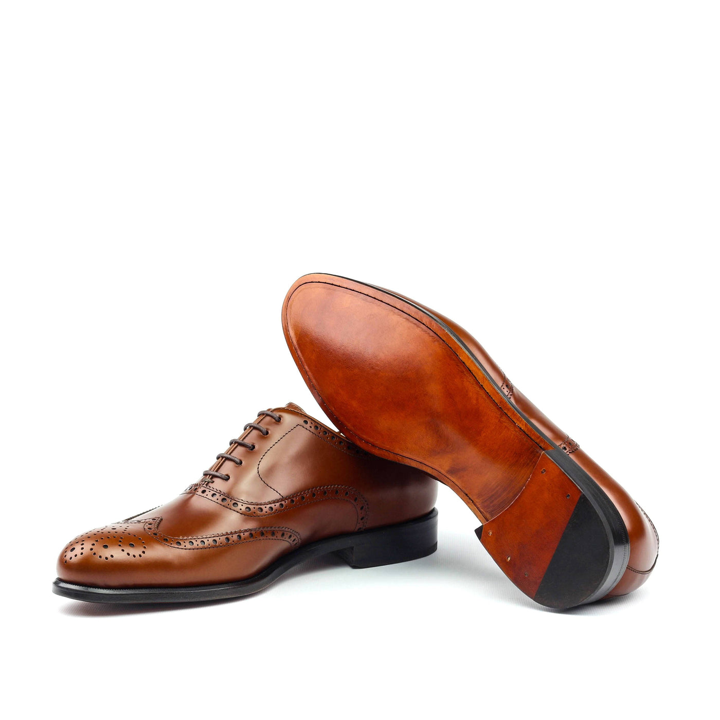 ALAN - Cognac Brown leather Wingtip Brogue Oxford shoes - Ashour Shoes