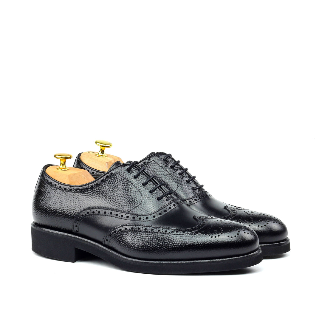 Unique Handcrafted Classic Black Box Calf Wingtip Oxford w/ Full Brogue by Le Ruux - Ashour Shoes