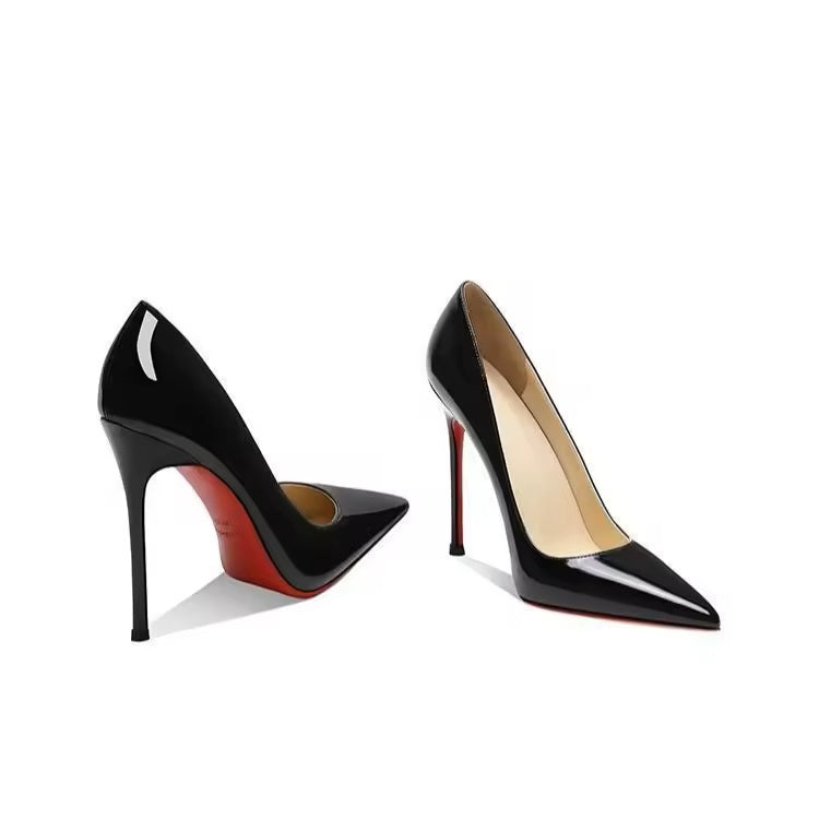 The POX - Leather High Heel Red Bottoms Stiletto Pumps Women's 8-12CM - Ashour Shoes