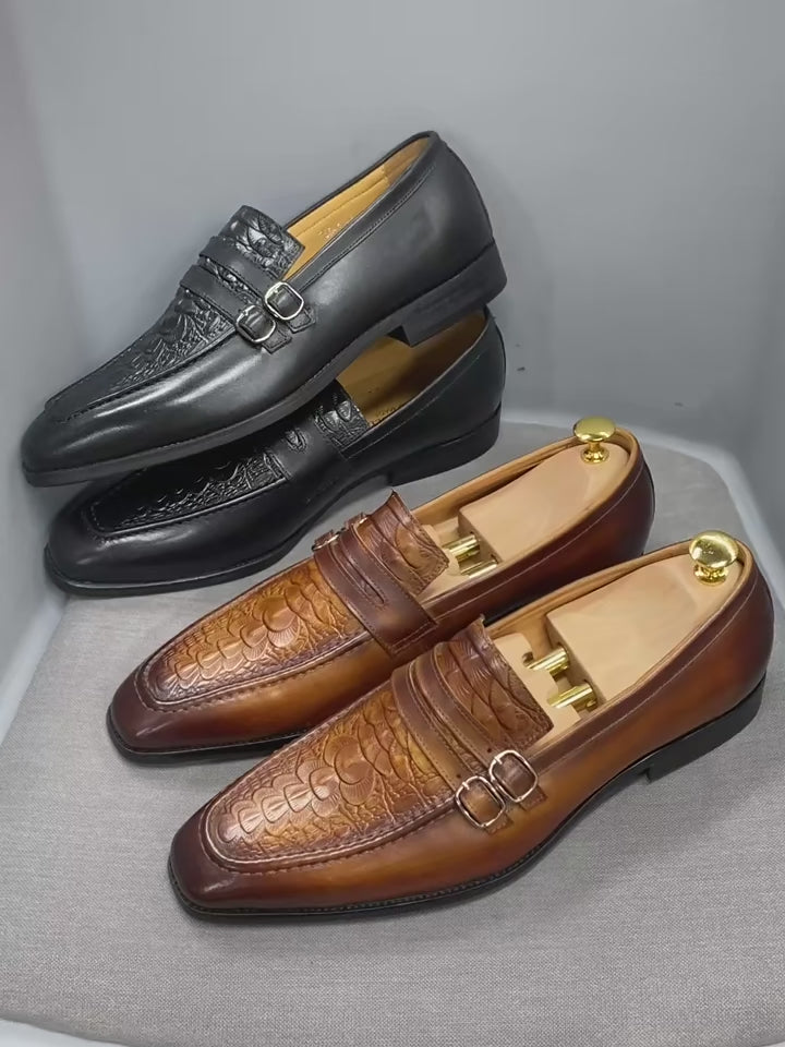 The Milanino 2 - Double Monkstrap Leather Loafers (Crocodile pattern)