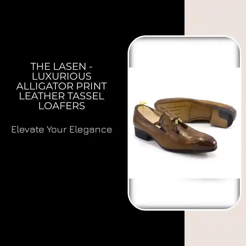 The Lasen - Luxurious Alligator Print Leather Tassel Loafers by@Outfy