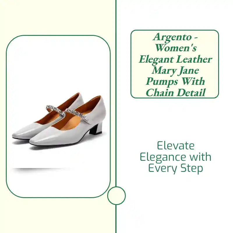 Argento - Women's Elegant Leather Mary Jane Pumps with Chain Detail by@Outfy