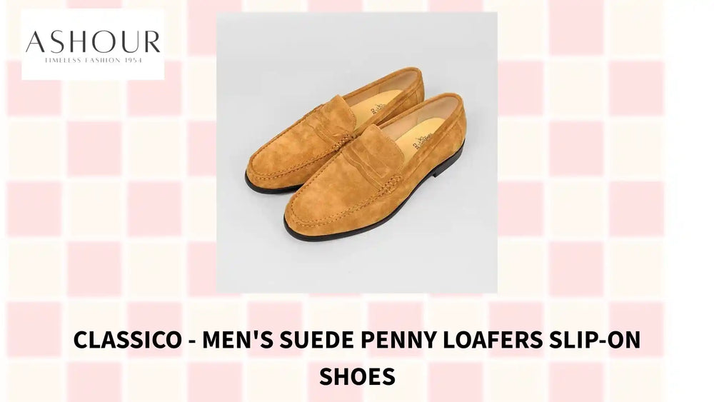 Classico - Men's Suede Penny Loafers Slip-On Shoes by@Outfy