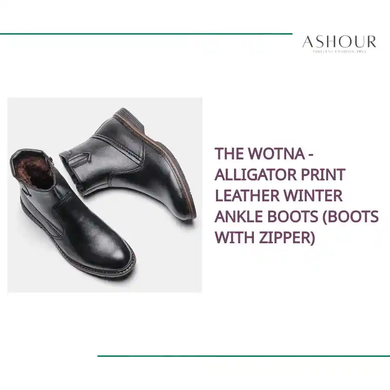 The Wotna - Alligator Print Leather Winter Ankle Boots (Boots with zipper) by@Outfy