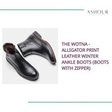 The Wotna - Alligator Print Leather Winter Ankle Boots (Boots with zipper) by@Outfy