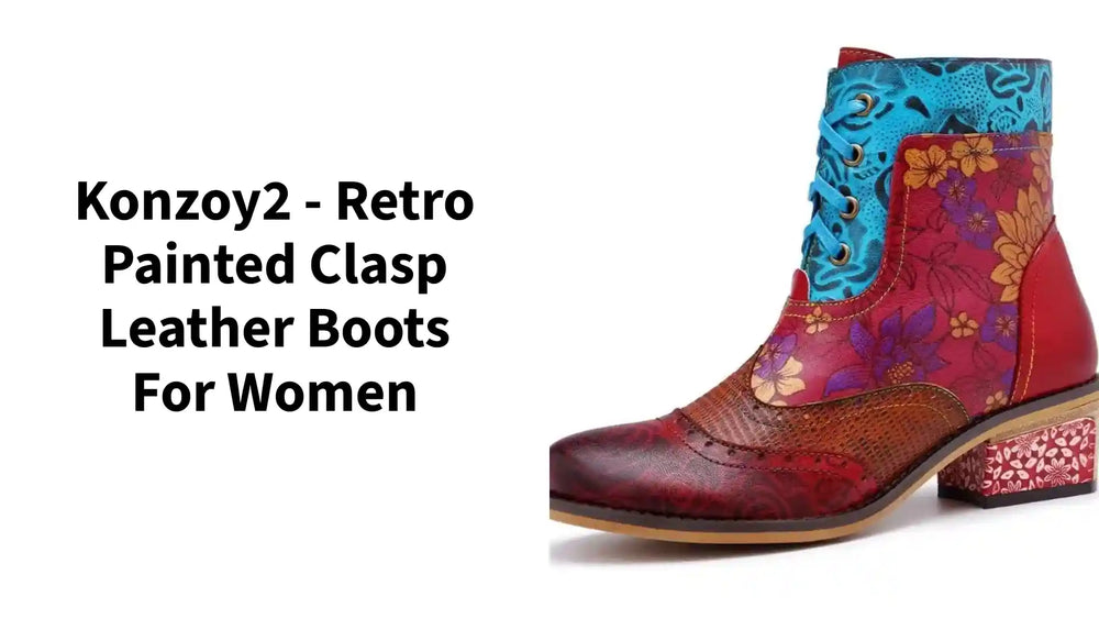 Konzoy2 - Retro Painted Clasp Leather Boots for Women by@Outfy