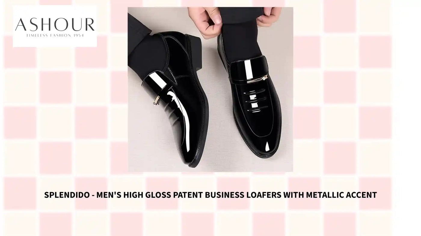 Splendido - Men's High Gloss Patent Business Loafers with Metallic Accent by@Outfy