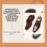 Adigano 2 - Glossy Red Bottom sole Oxford Shoes for Men Semi brogue by@Outfy