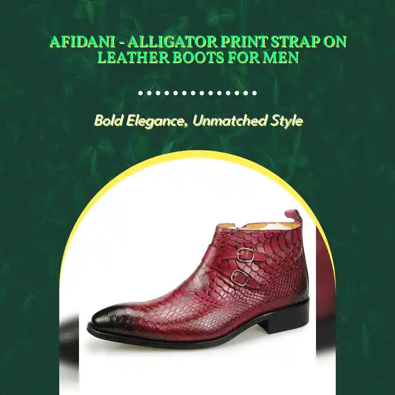 Afidani - Alligator print strap on leather boots for men by@Outfy