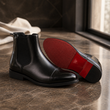 Roma red-bottom leather Chelsea boots for men - lifestyle product shot