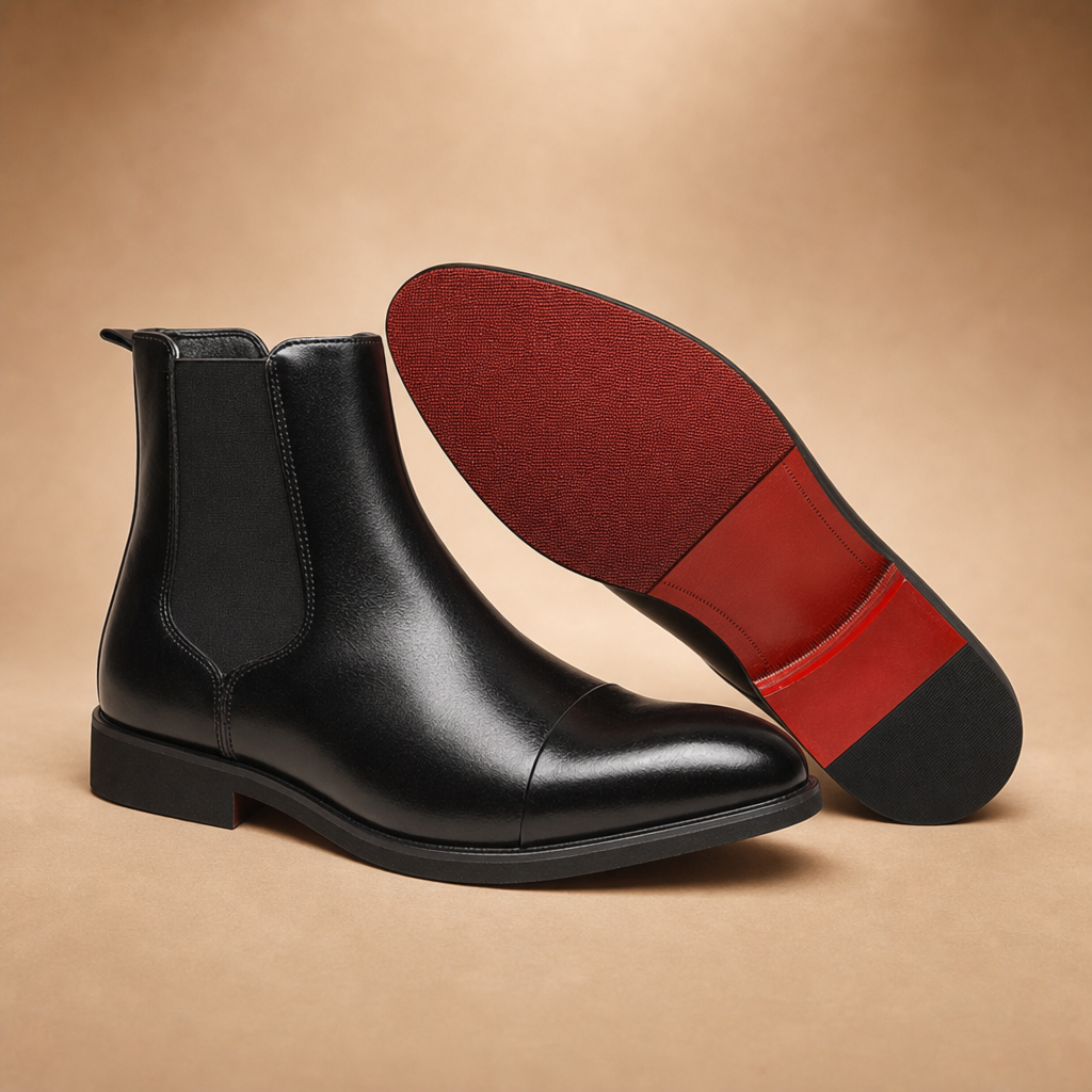 Roma red-bottom leather Chelsea boots for men - studio product shot