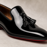 Rossi P3 patent leather red-bottom loafers for men - detail product shot