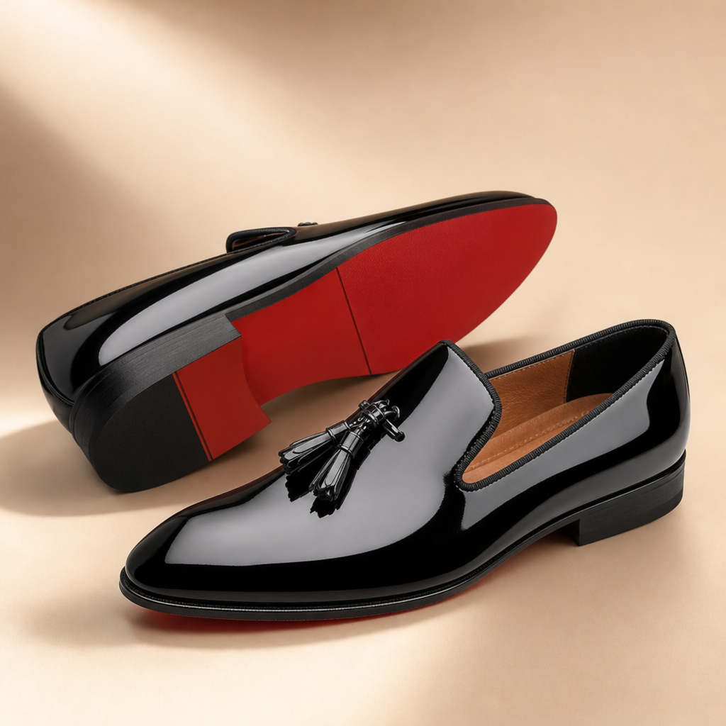 Rossi P3 patent leather red-bottom loafers for men - studio product shot