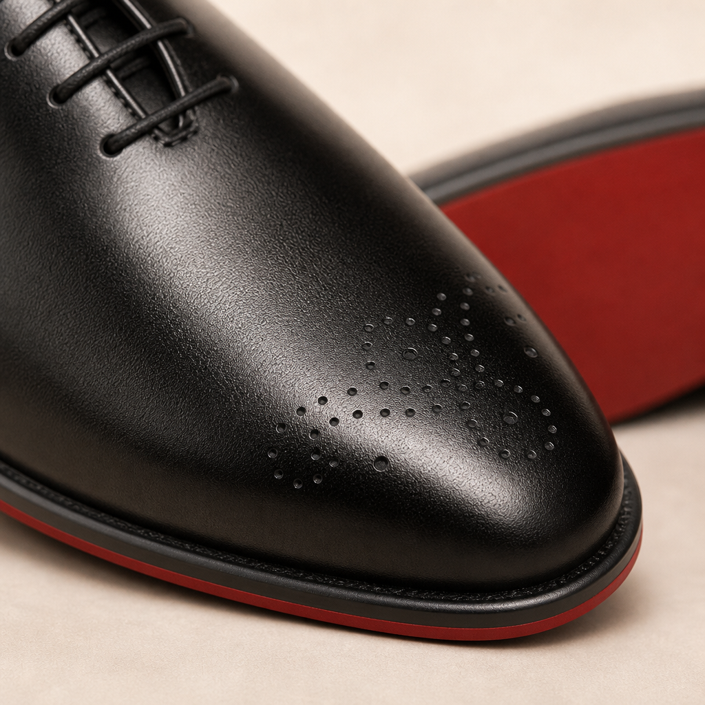 Rosso Nuov red-bottom wholecut oxford dress shoes for men - detail product shot
