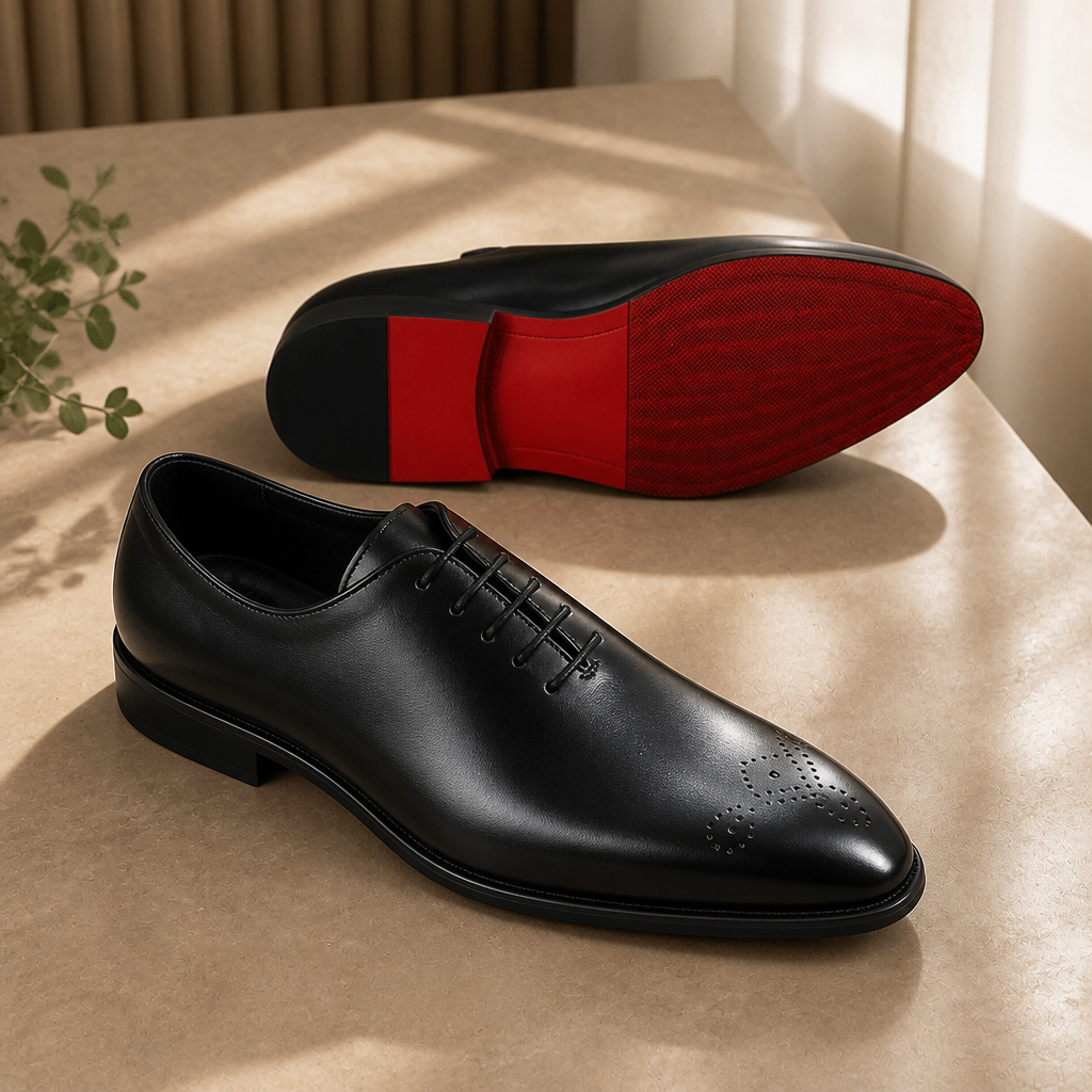 Rosso Nuov red-bottom wholecut oxford dress shoes for men - lifestyle product shot
