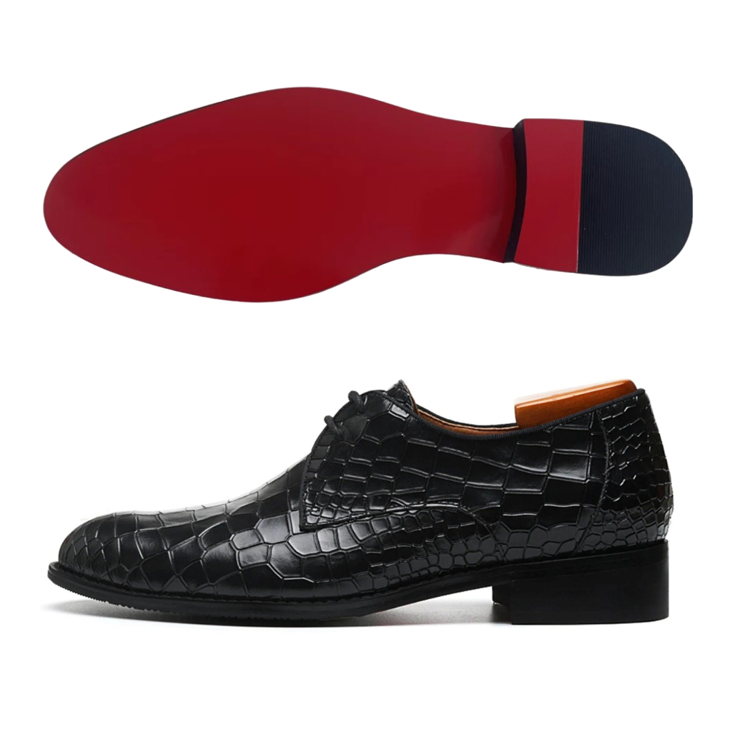 LUXX 7 - Red bottom leather derby dress shoes for men (alligator print) - Ashour Shoes