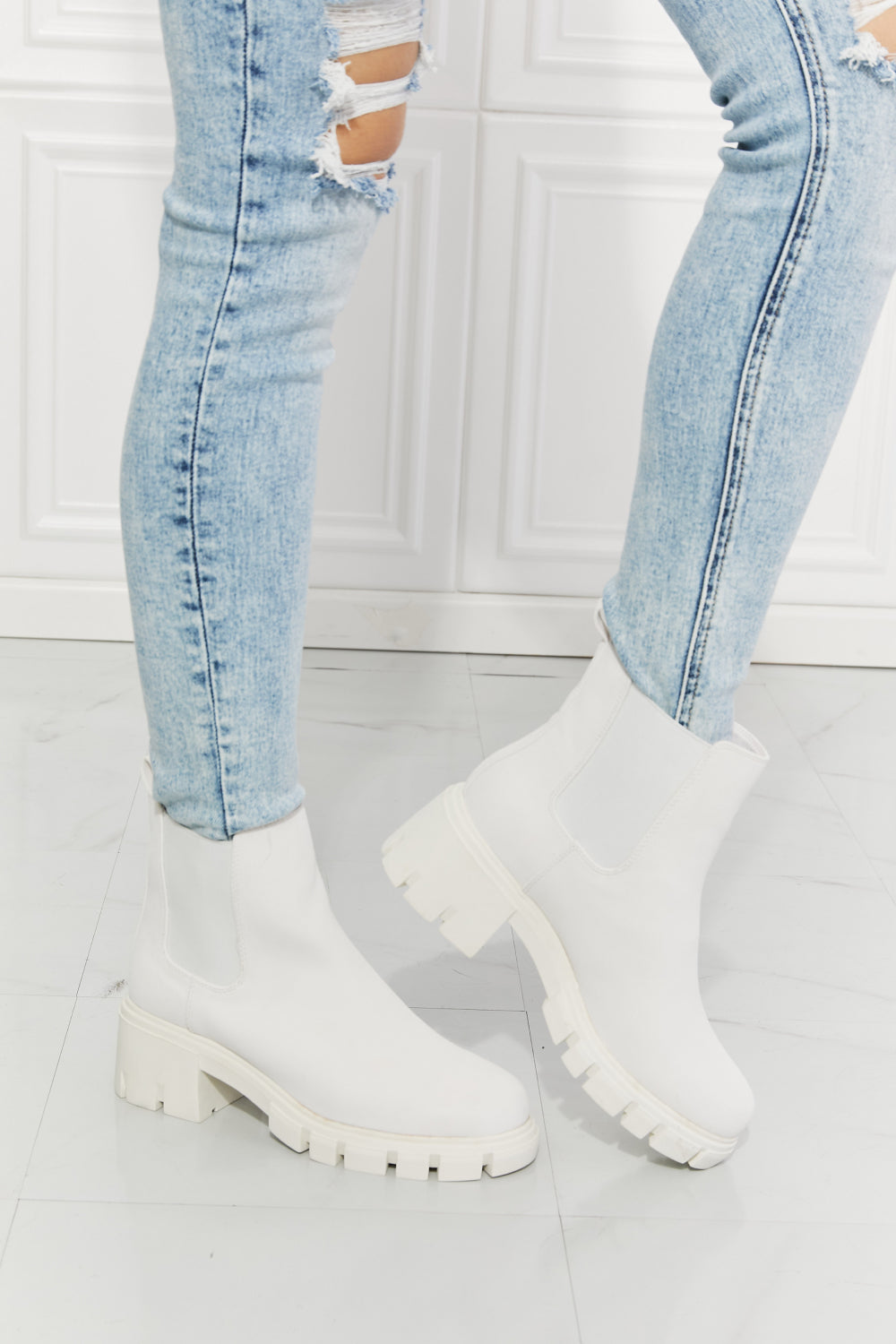 Work For It - Matte Lug Sole Chelsea Boots in White