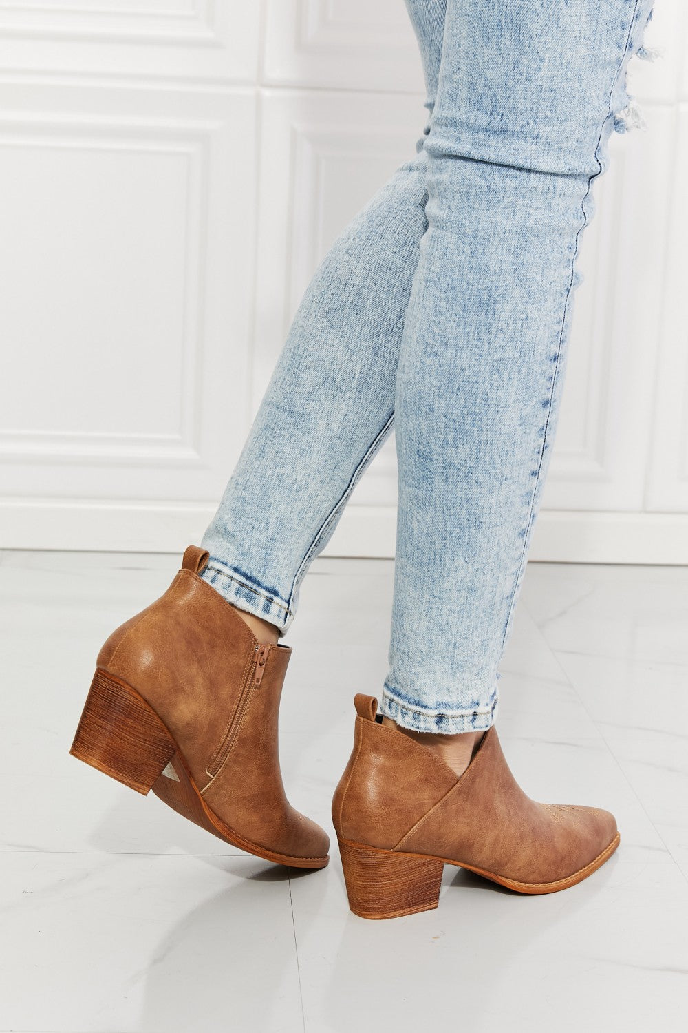 Trusty3 - Embroidered Crossover Cowboy Bootie in Caramel - Ashour Shoes