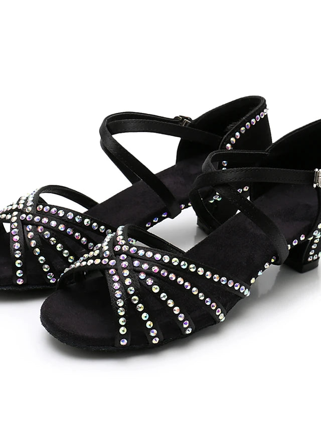 Rhinestone Women's Satin Leather Latin Shoes - Ashour Shoes