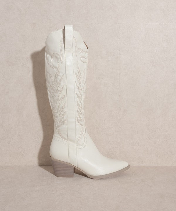 Samara - Embroidered Tall Leather Boots For Women