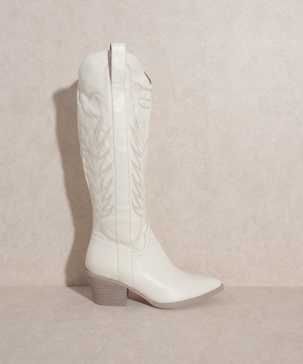 Samara - Embroidered Tall Leather Boots For Women - Ashour Shoes