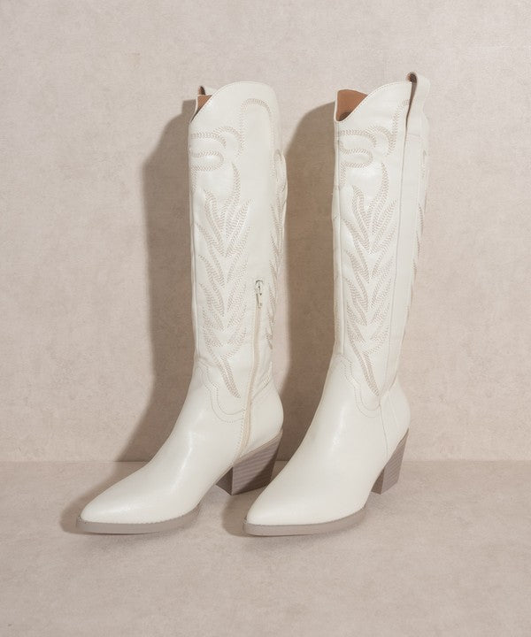 Samara - Embroidered Tall Leather Boots For Women