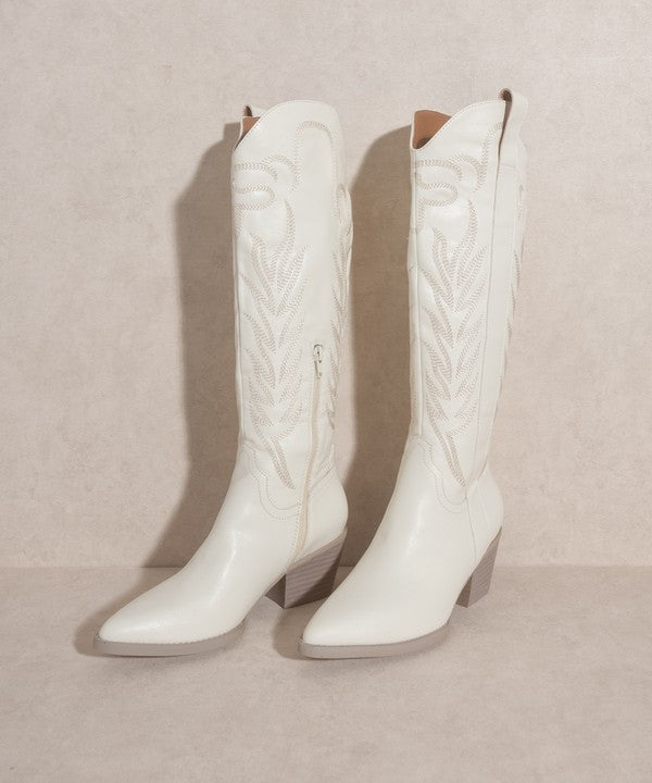 Samara - Embroidered Tall Leather Boots For Women - Ashour Shoes