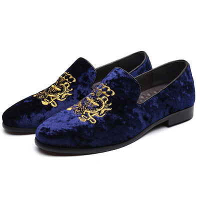 Luxury Velvet Men's Slip On Oxfords Party Loafers Tuxedo Shoes Gold  Buckle Blue