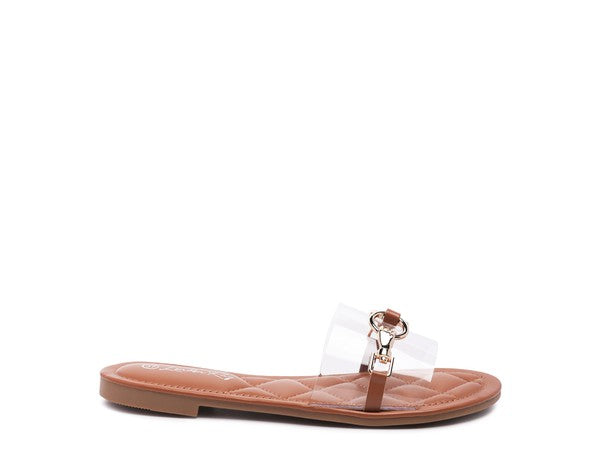 SCOTH - Clear Buckled Quilted Slides / Flat sandals for women