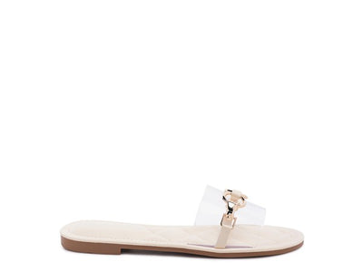 SCOTH - Clear Buckled Quilted Slides / Flat sandals for women