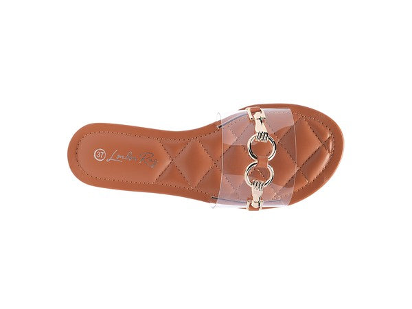 SCOTH - Clear Buckled Quilted Slides / Flat sandals for women