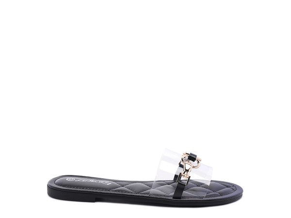 SCOTH - Clear Buckled Quilted Slides / Flat sandals for women - Ashour Shoes