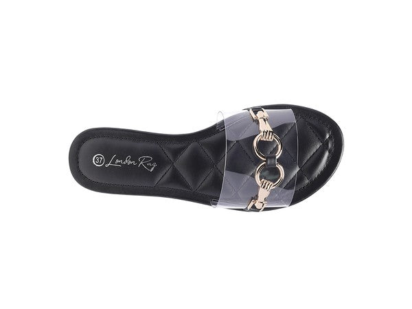 SCOTH - Clear Buckled Quilted Slides / Flat sandals for women