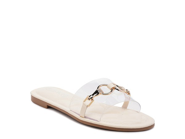 SCOTH - Clear Buckled Quilted Slides / Flat sandals for women