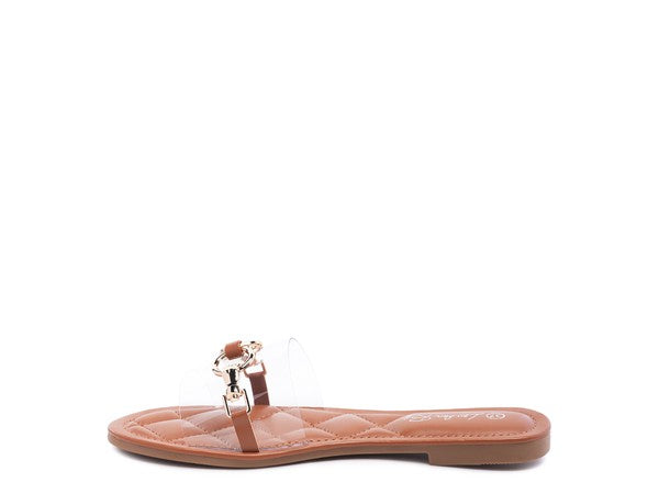 SCOTH - Clear Buckled Quilted Slides / Flat sandals for women - Ashour Shoes