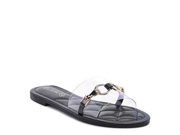 SCOTH - Clear Buckled Quilted Slides / Flat sandals for women - Ashour Shoes