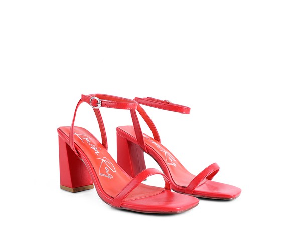 La Muzza - Red Block Heel Ankle Strap Sandals For women